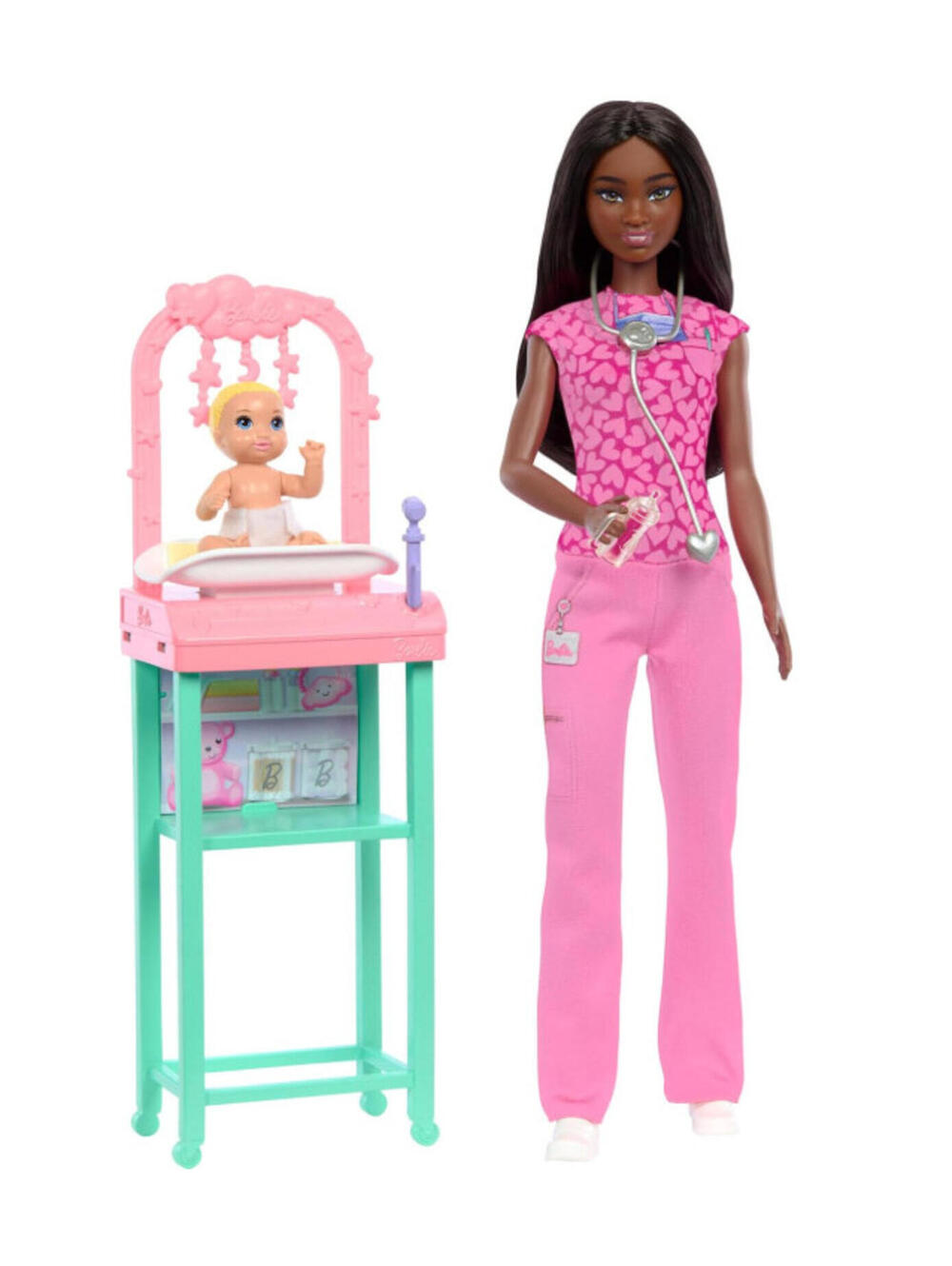 Barbie Baby Doctor Playset with Brunette Doll in Pink Scrubs & Accessories